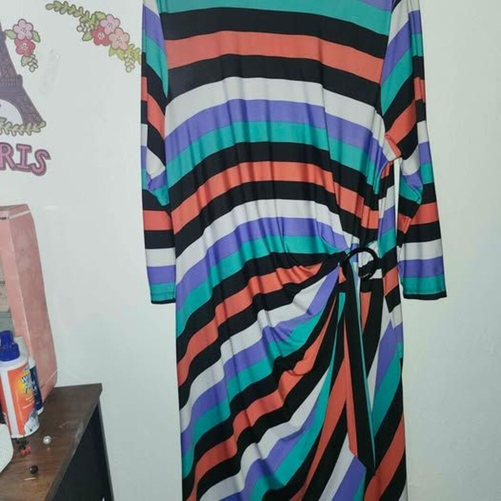 Shelby & Palmer Striped Long-Sleeve Dress with Side Ring Detail 3X
